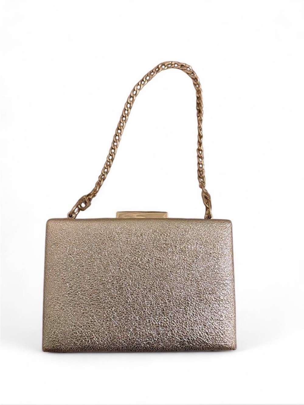 Metallic Gold Evening Box Bag with Chain Strap